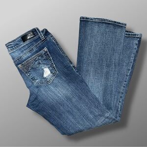 Daytrip Virgo Bootcut Jeans Womens 27R Dark Wash Stretch Buckle Denim Y2K